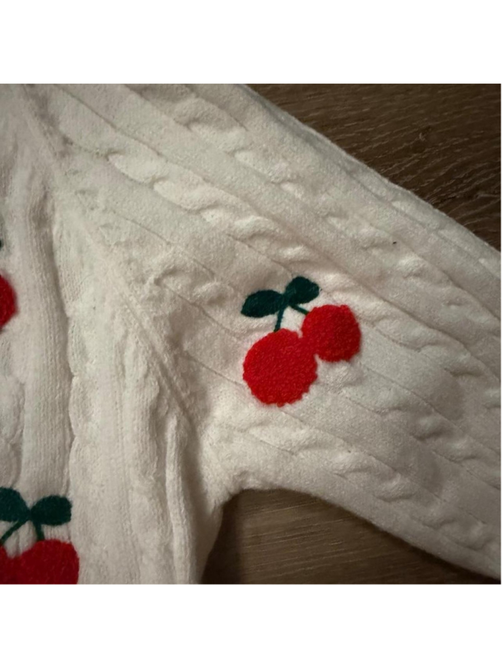 Fashion Nova Cherry Cardigan Large Coquette Cable Knit Girly Novelty - Picture 2 of 5
